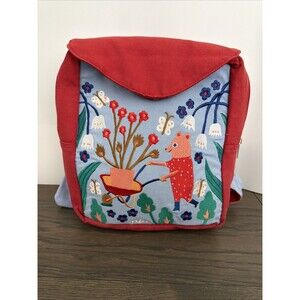 Eeboo Garden Scene Small Cloth Backpack Embroidered Red Blue Preschool Unisex